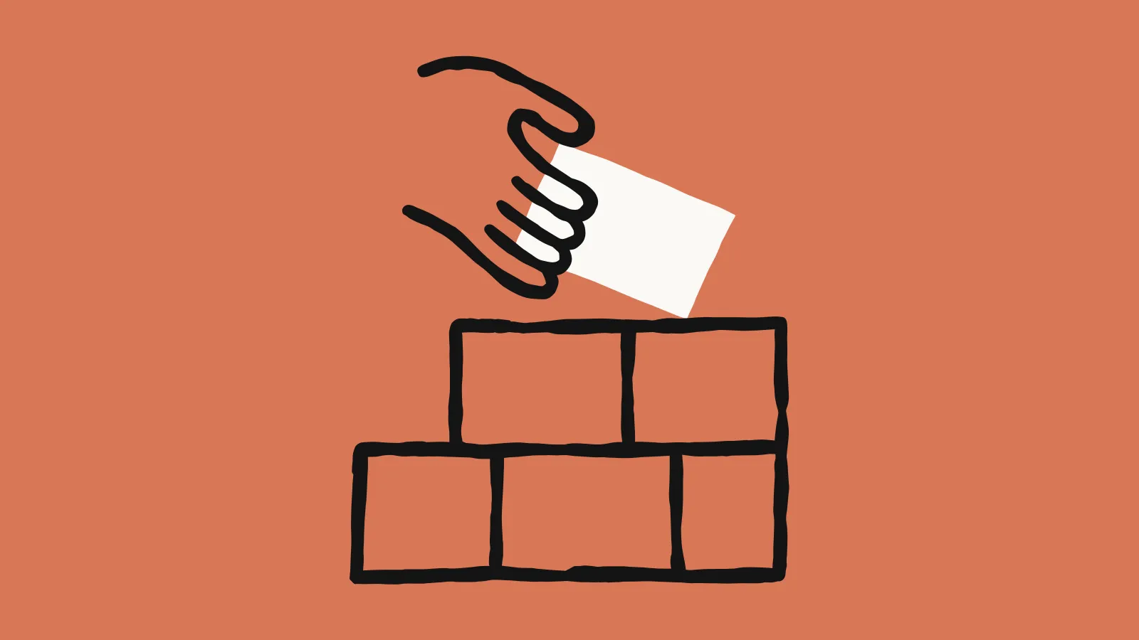 A hand places a white block onto a wall of outlined bricks, the illustration from Anthropic's mods launch.